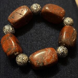 Elegant Red Jasper stones and Silver Beaded Bracelet